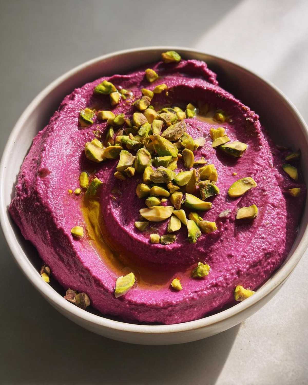 Beet Hummus with Yogurt and Pistachio - detail 1