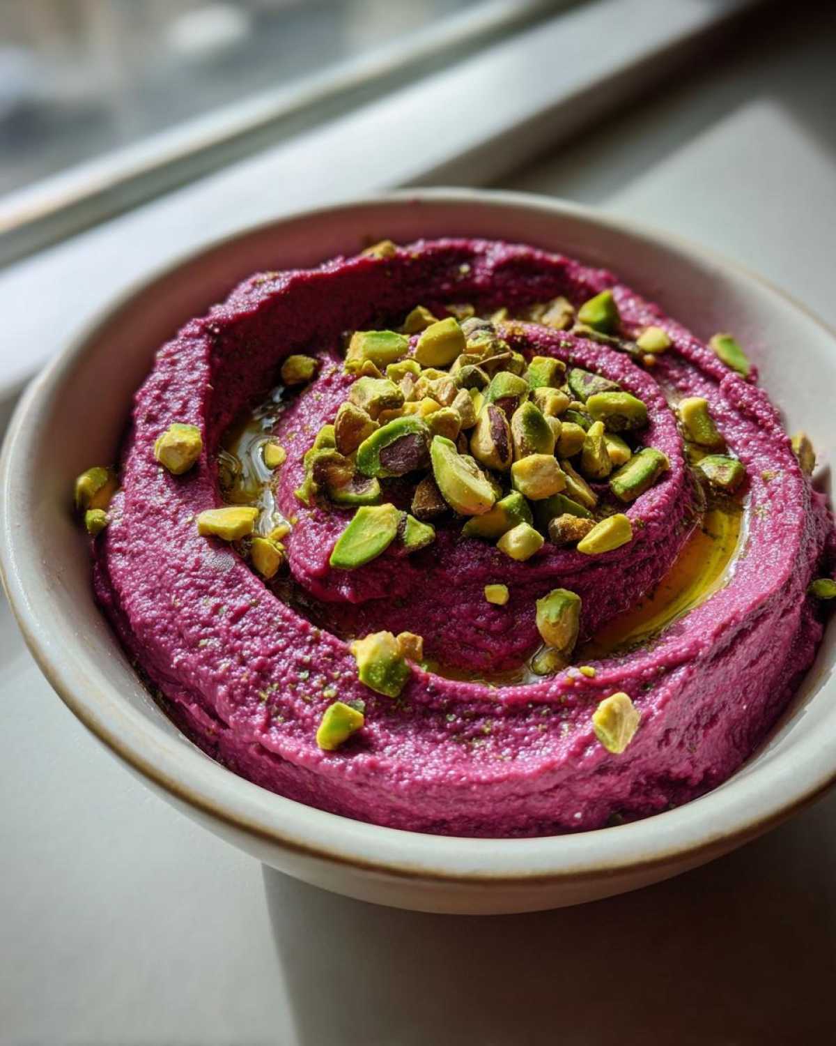 Beet Hummus with Yogurt and Pistachio - detail 2