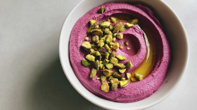 Beet Hummus with Yogurt and Pistachio