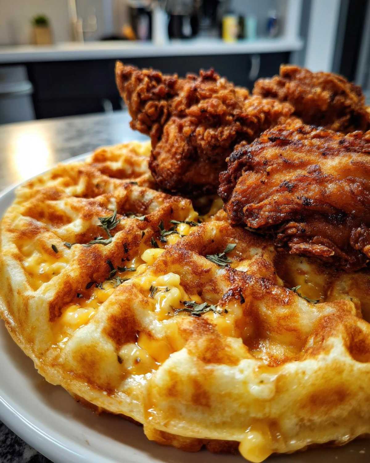 Cheesy Grits Waffle with Fried Chicken - detail 2