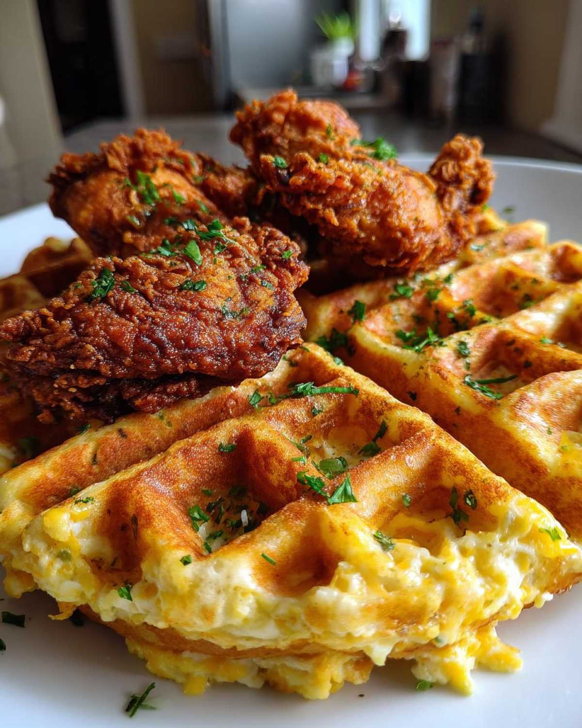 Cheesy Grits Waffle with Fried Chicken - detail 3