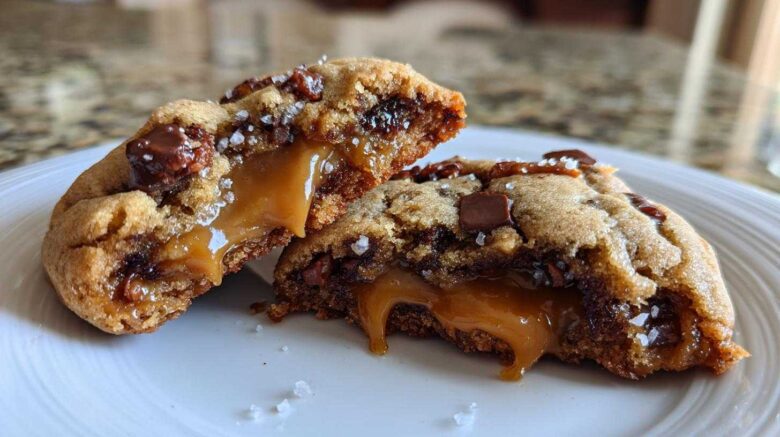 Salted Pretzel Caramel Stuffed Cookies