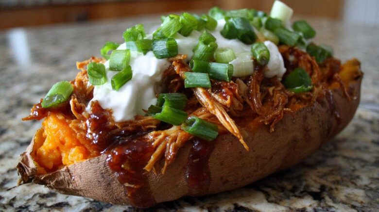 BBQ Pulled Chicken Stuffed Sweet Potatoes