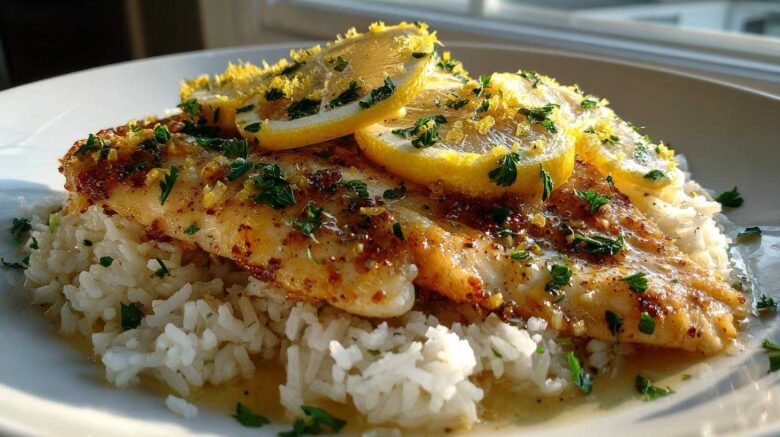 Lemon Butter Tilapia with Rice