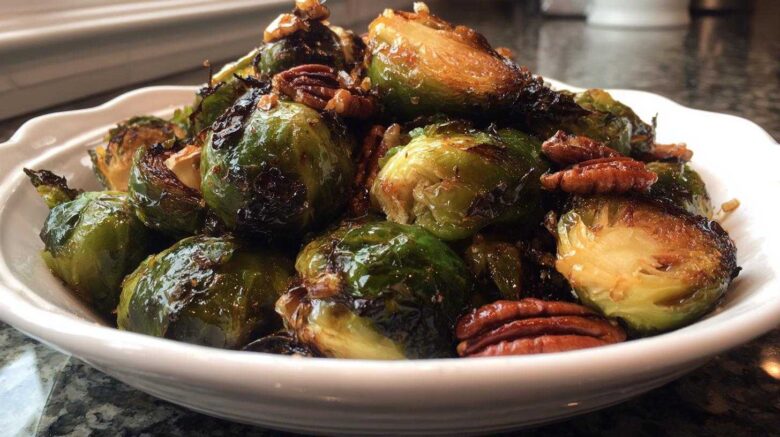 Maple Roasted Brussels Sprouts with Pecans