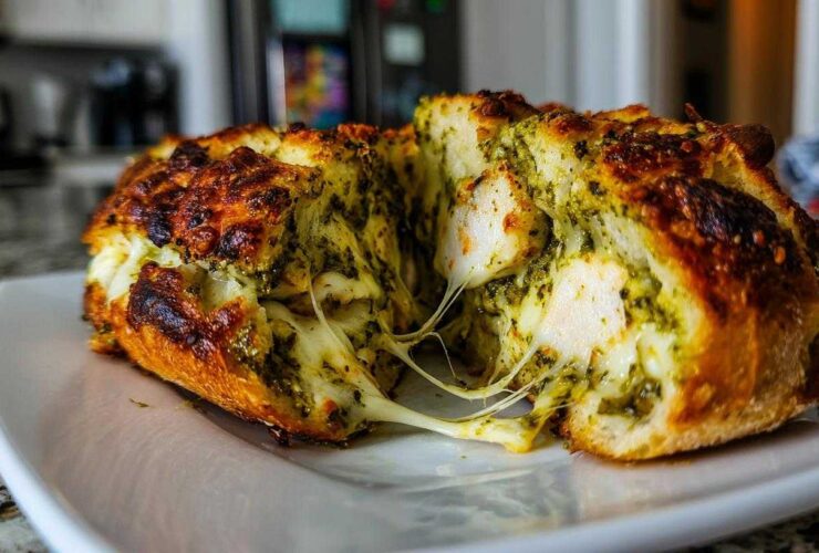 Pesto Chicken Stuffed Garlic Bread