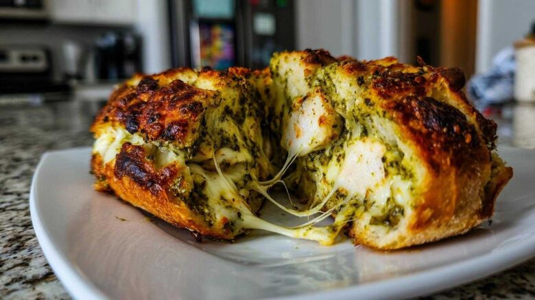 Pesto Chicken Stuffed Garlic Bread