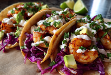 Spicy Shrimp Tacos with Lime Crema