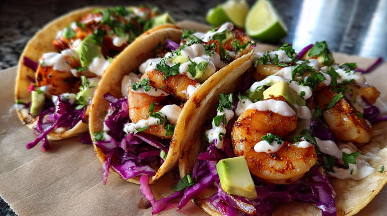 Spicy Shrimp Tacos with Lime Crema