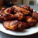 A pile of perfectly crispy and glazed chicken wings resting on a white plate, showcasing the secret to crisp texture.