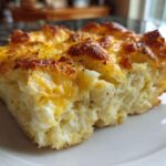 Close-up of a fluffy slice of Copycat Cracker Barrel Hashbrown Casserole with a golden, cheesy crust.