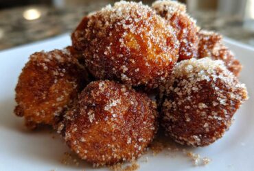 Close-up of golden brown Air Fryer Crispy Cinnamon Sugar Pretzel Bites heavily coated in sparkling sugar.