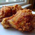 Close-up of two perfectly cooked Keto Crispy Baked Chicken Thighs with a crunchy, golden-brown exterior on a white plate.